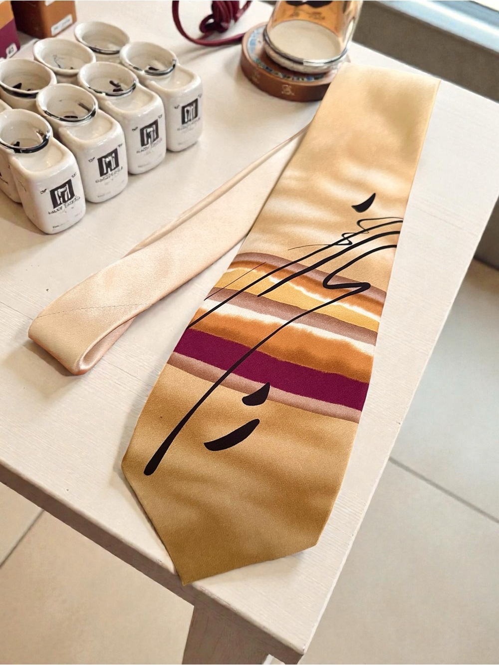 J. Garcia Striped Silk Tie in Gold, Maroon and Rust